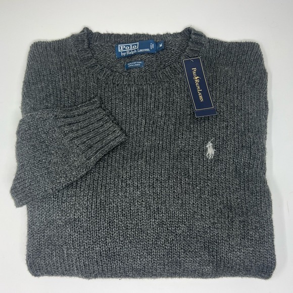 New Polo Ralph Lauren Men's M Gray Crewneck Sweater Cotton Linen Blend - Picture 1 of 7